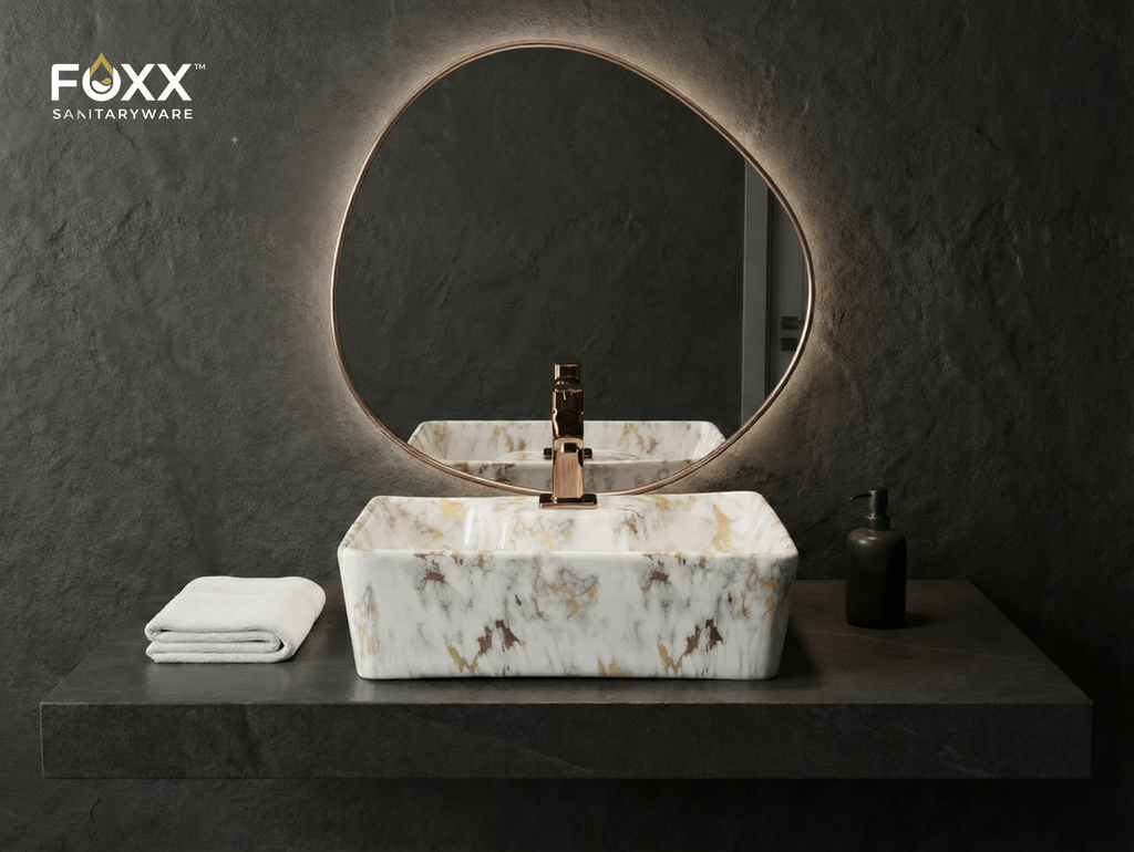 Foxx Sanitaryware 2 in 1 Wall Mount & Table Top Ceramic Premium Wash basin (M-01) (16x12x5) (M-01) Wall Hung Basin