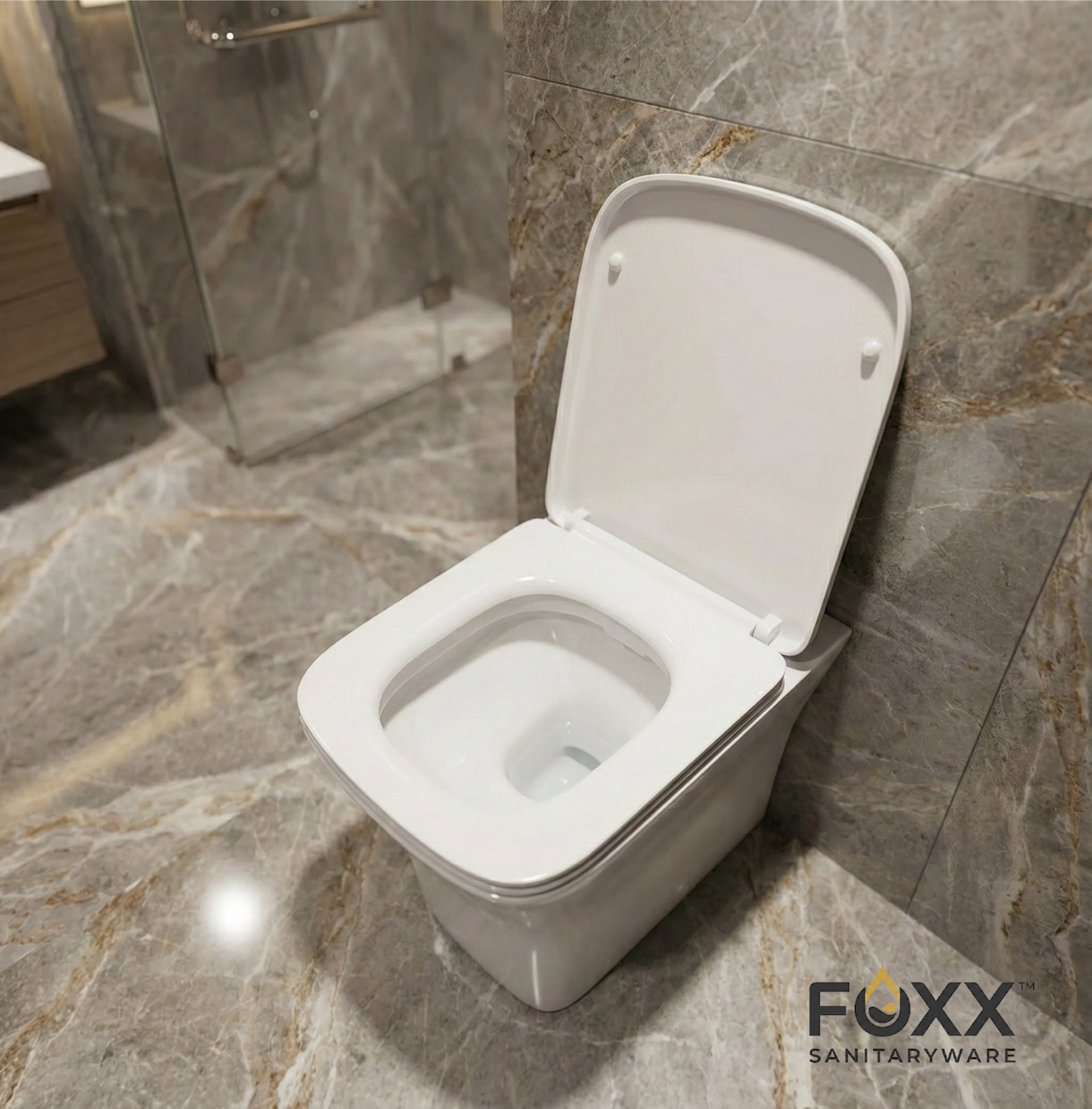 Foxx Sanitaryware Premium Grade White Floor Mounted Commode for Hotels and Home Floor Mounted White Western Commode (White)