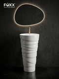 Foxx Sanitaryware Ceramic Premium Designer Pedestal Wash basin for Home, Hotels (M-34 OL) Ice-Cream Cone Pedestal Basin (White & Light Brown Marble Design)