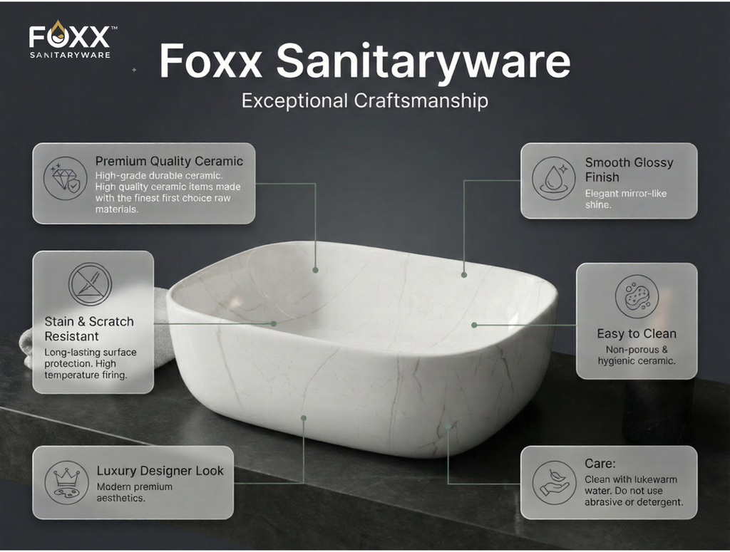 Foxx Sanitaryware Ceramic Premium Designer Wash basin for Home, Hotels (18x13x5)(M-02) (18x13x5) (M-02) Table Top Basin