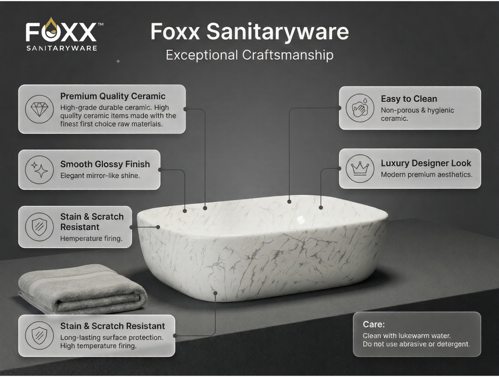 Foxx Sanitaryware Ceramic Premium Designer Wash basin for Home, Hotels (18x13x5)(M-03) (18x13x5) (M-03) Table Top Basin