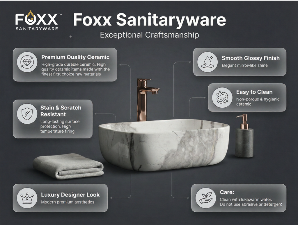 Foxx Sanitaryware Ceramic Premium Designer Wash basin for Home, Hotels (18x13x5)(M-07)