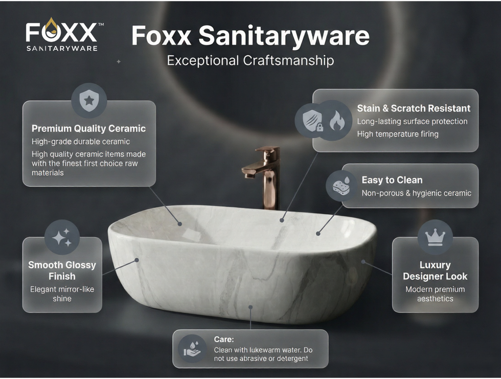 Foxx Sanitaryware Ceramic Premium Designer Wash basin for Home, Hotels (18x13x5)(M-08)