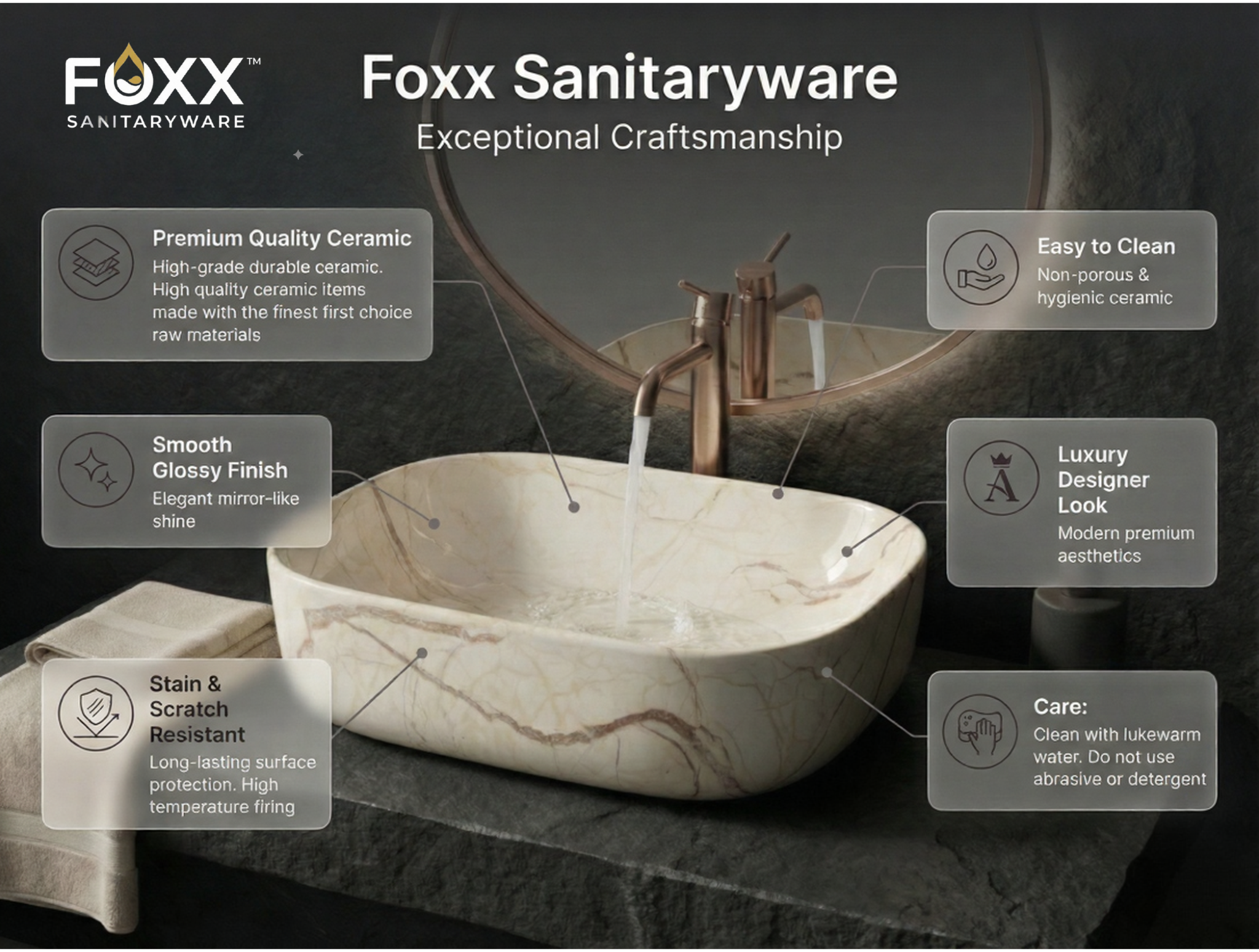 Foxx Sanitaryware Ceramic Premium Designer Wash basin for Home, Hotels (18x13x5)(M-09)