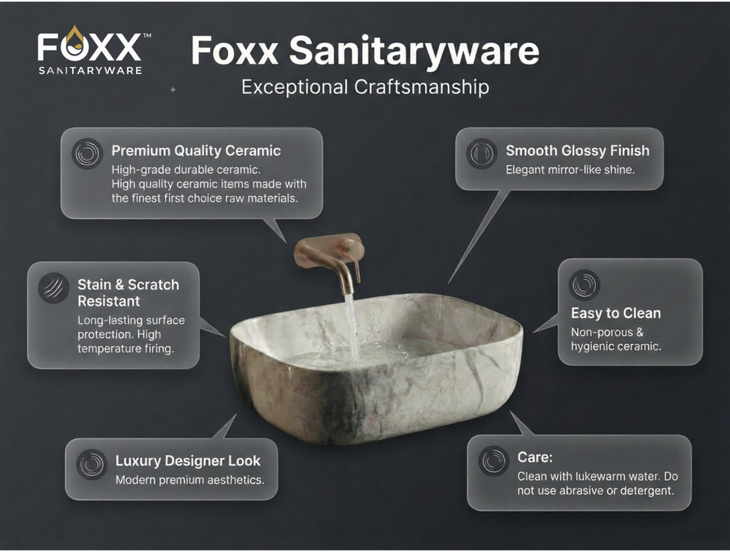 Foxx Sanitaryware Ceramic Premium Designer Wash basin for Home, Hotels (18x13x5)(M-08 New)