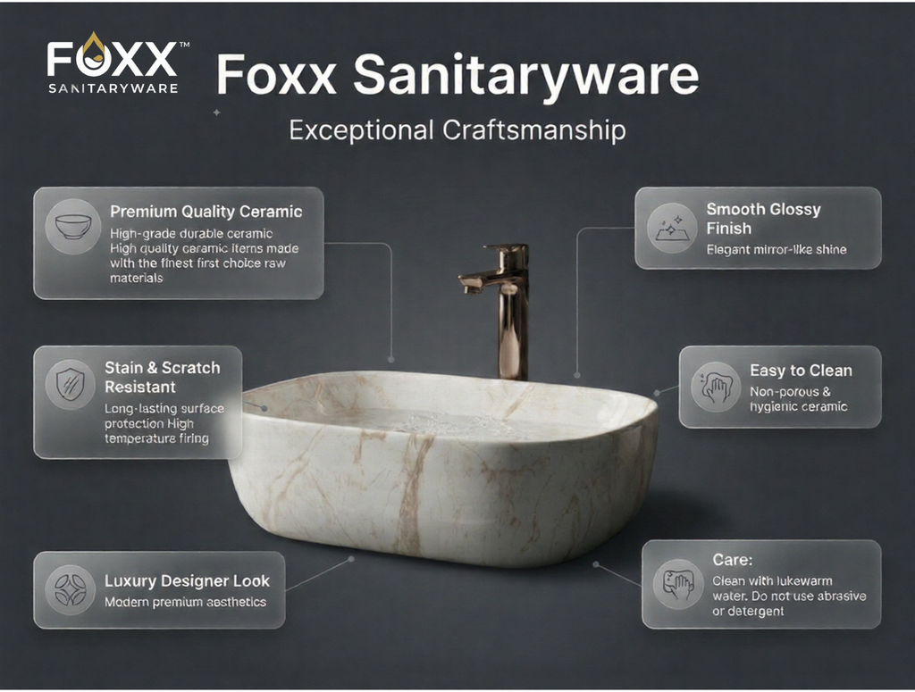 Foxx Sanitaryware Ceramic Premium Designer Wash basin for Home, Hotels (18x13x5)(M-10)