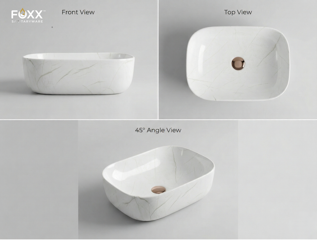 Foxx Sanitaryware Ceramic Premium Designer Wash basin for Home, Hotels (18x13x5)(M-02) (18x13x5) (M-02) Table Top Basin