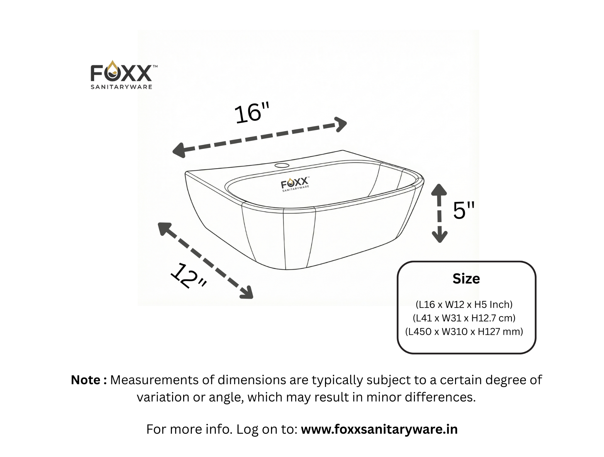 Foxx Sanitaryware 2 in 1 Wall Mount & Table Top Ceramic Premium Wash basin (Glossy White) (16x12x5) DD2 (Diamond White) Wall Hung Basin