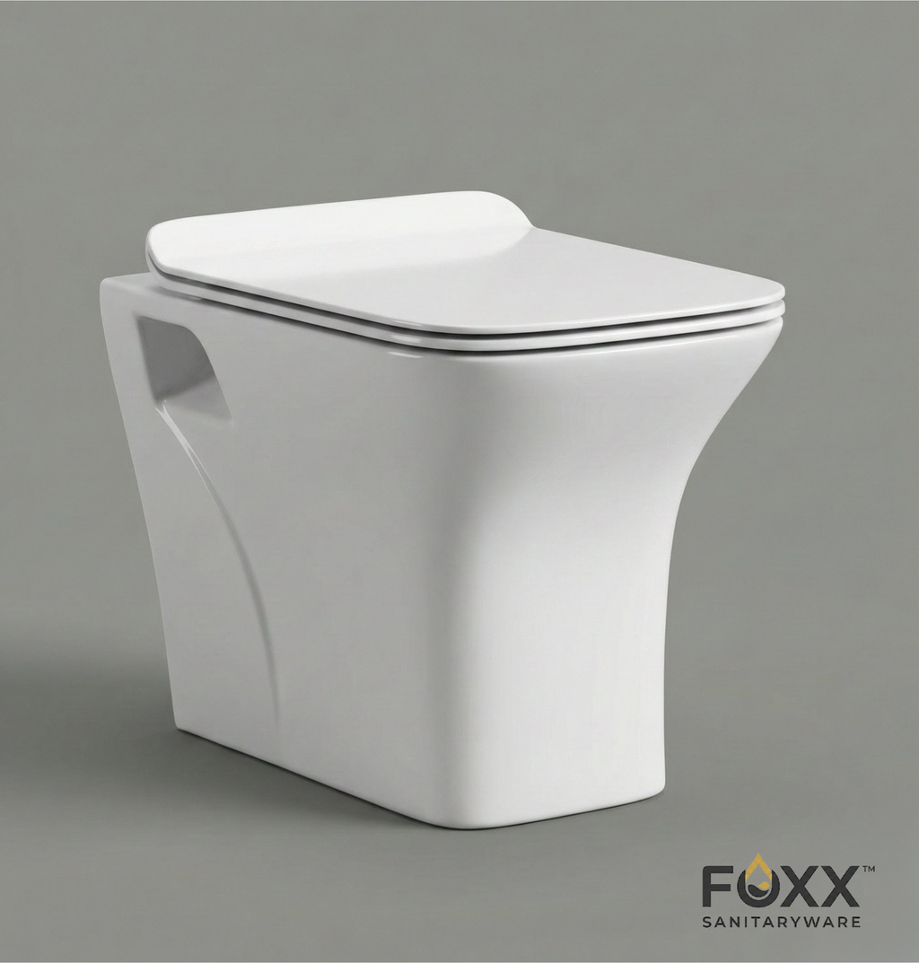 Foxx Sanitaryware Premium Grade White Floor Mounted Commode for Hotels and Home Floor Mounted White Western Commode (White)