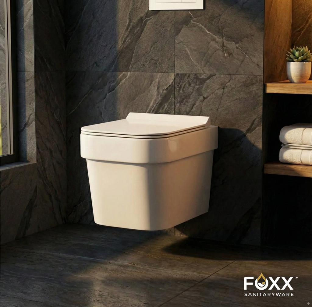Foxx Sanitaryware Premium Grade White Wall Mounted Commode for Hotels and Home Bold Wall Mounted Commode Western Commode (White)
