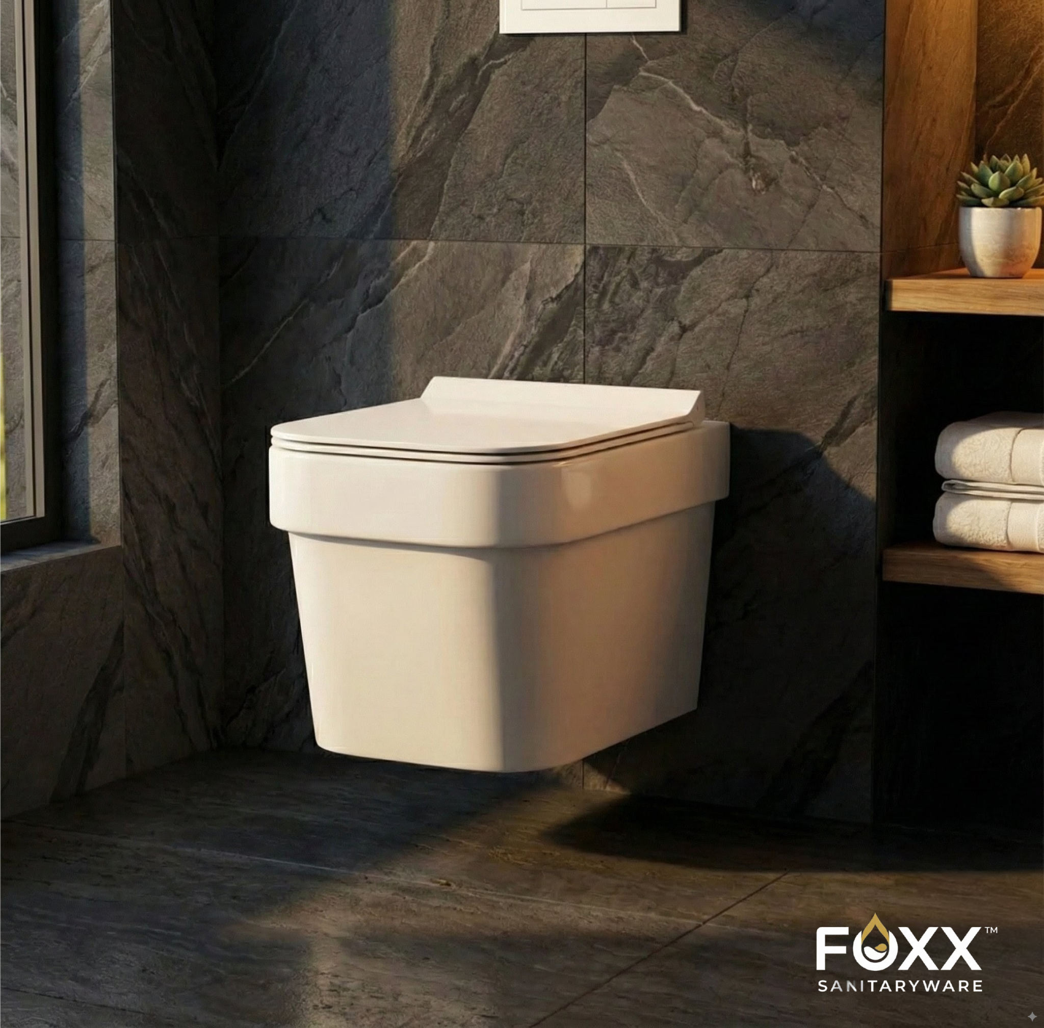 Foxx Sanitaryware Premium Grade White Wall Mounted Commode for Hotels and Home Bold Wall Mounted Commode Western Commode (White)