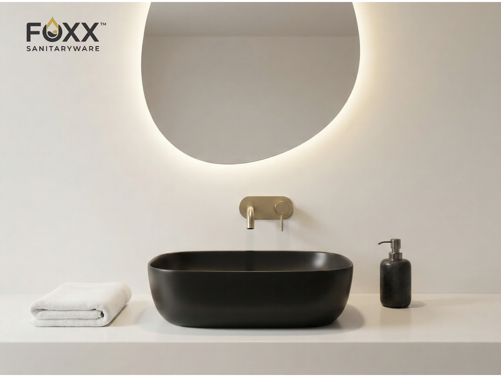 Foxx Sanitaryware Ceramic Premium Designer Wash basin for Home, Hotels (18x13x5)(Black Matt)