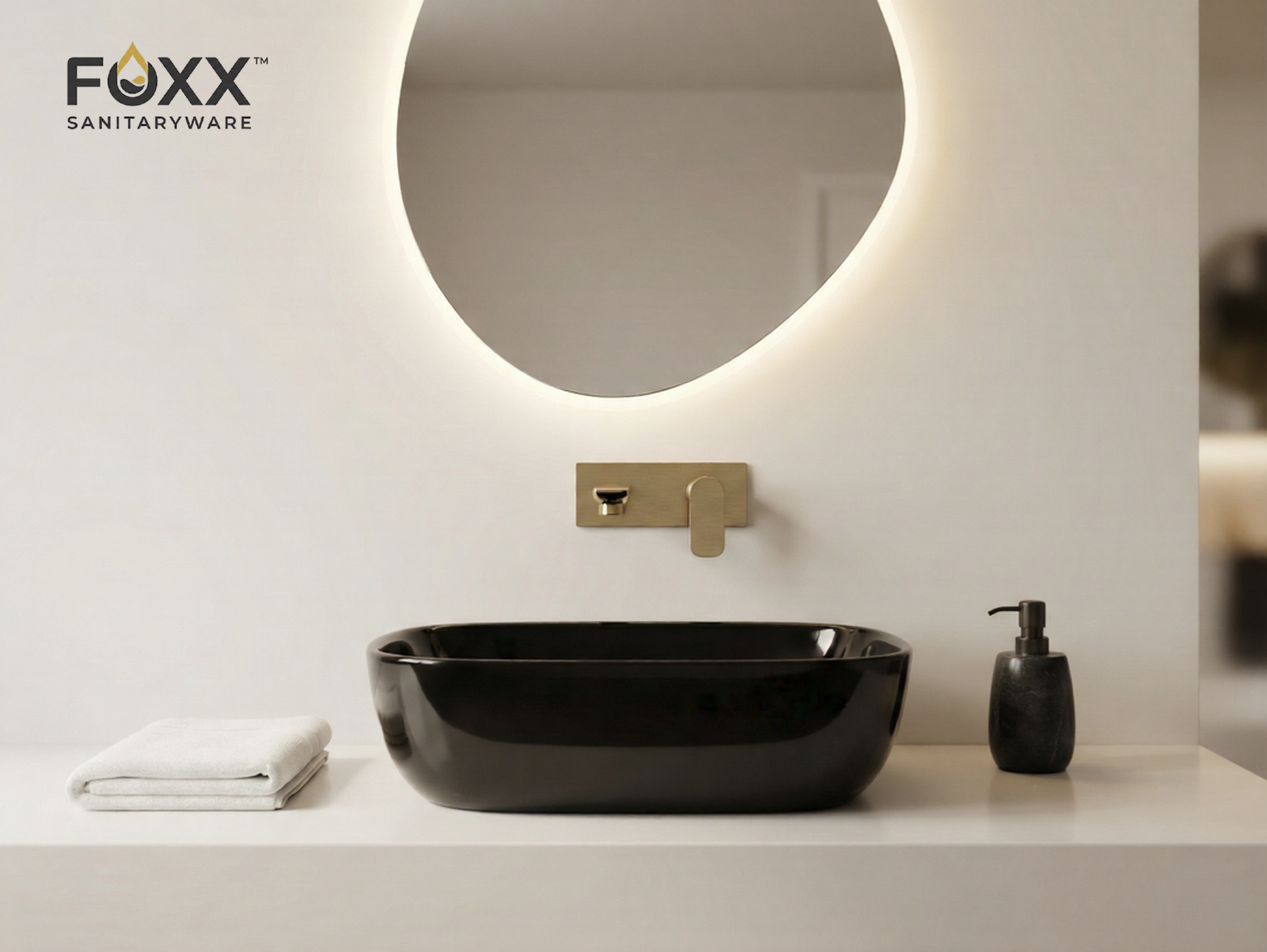 Foxx Sanitaryware Ceramic Premium Designer Wash basin for Home, Hotels (18x13x5)(Black Glossy)