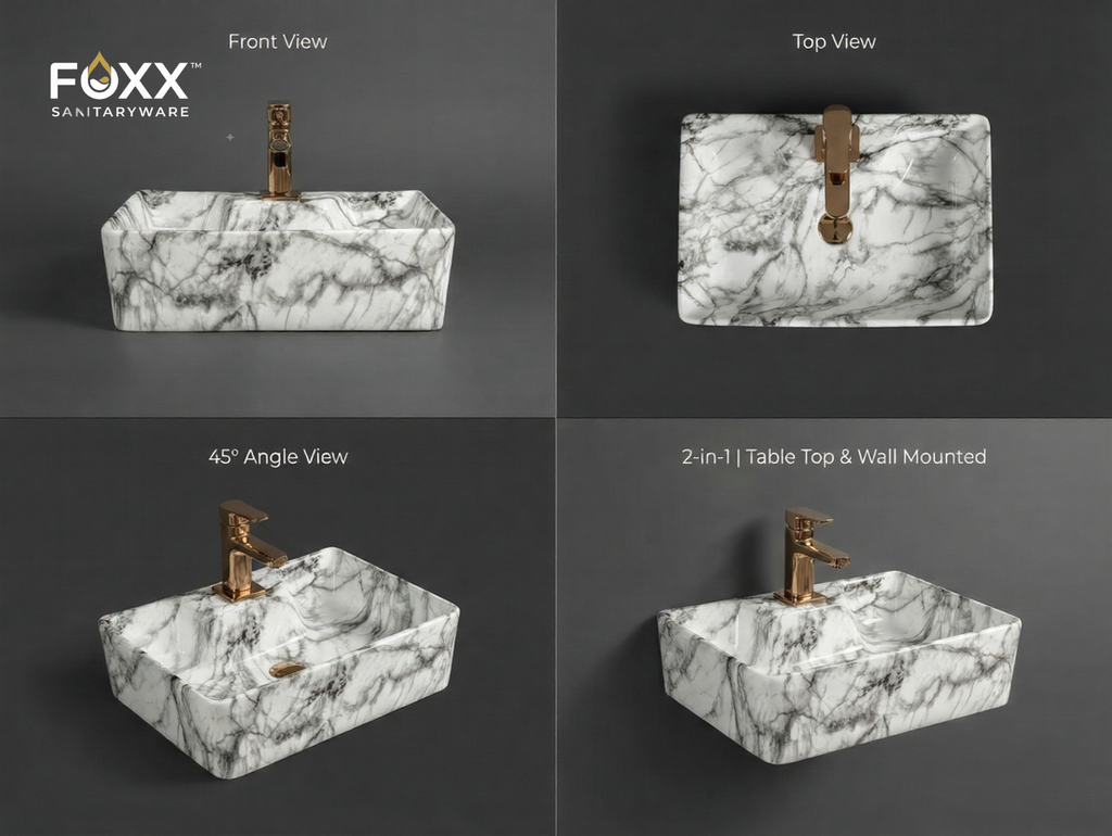 Foxx Sanitaryware 2 in 1 Wall Mount & Table Top Ceramic Premium Wash basin (M-04) (16x12x5) (M-04) Wall Hung Basin