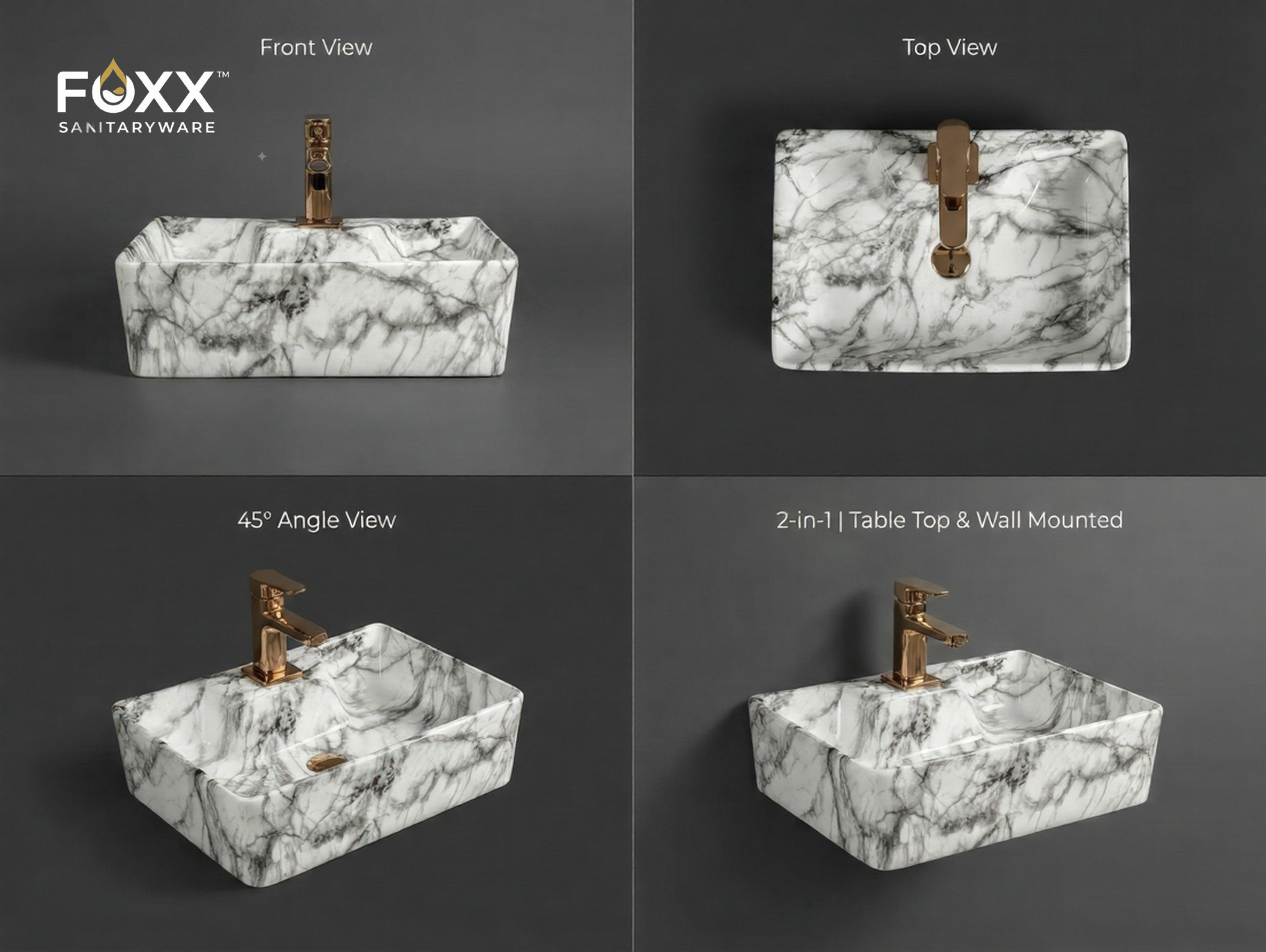 Foxx Sanitaryware 2 in 1 Wall Mount & Table Top Ceramic Premium Wash basin (M-04) (16x12x5) (M-04) Wall Hung Basin