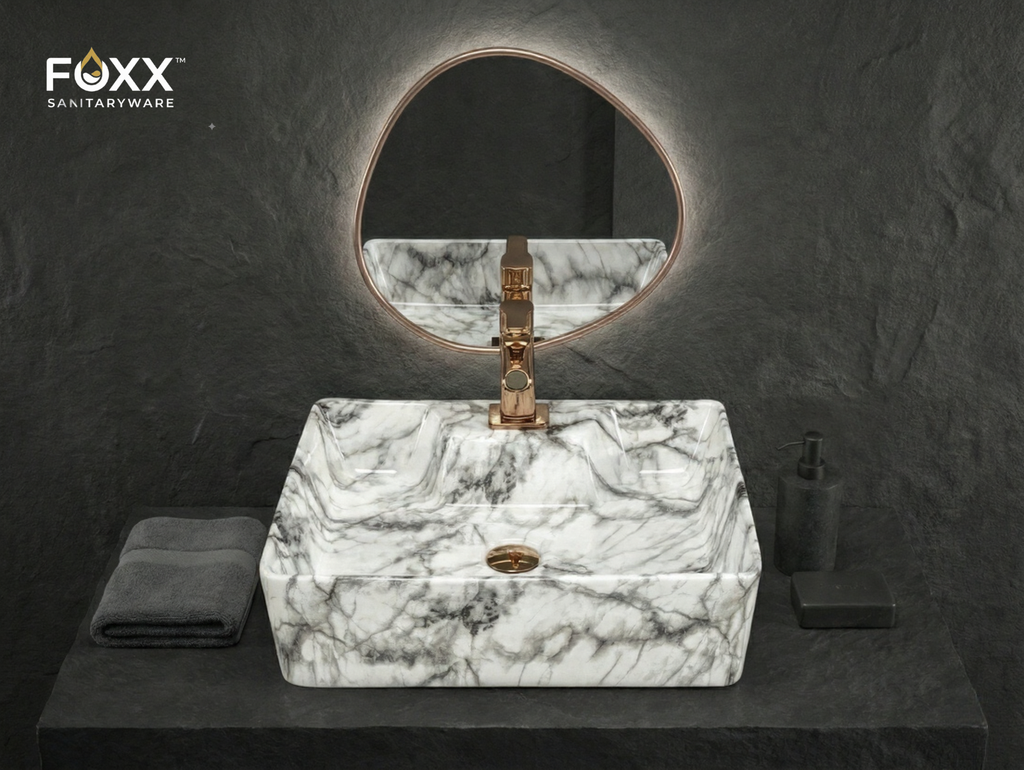Foxx Sanitaryware 2 in 1 Wall Mount & Table Top Ceramic Premium Wash basin (M-04) (16x12x5) (M-04) Wall Hung Basin