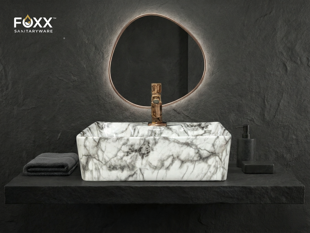 Foxx Sanitaryware 2 in 1 Wall Mount & Table Top Ceramic Premium Wash basin (M-04) (16x12x5) (M-04) Wall Hung Basin