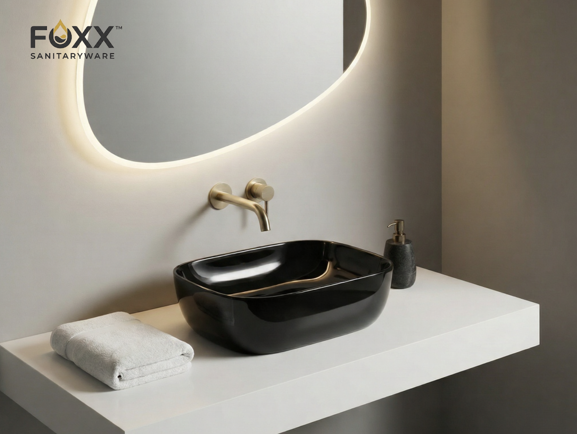 Foxx Sanitaryware Ceramic Premium Designer Wash basin for Home, Hotels (18x13x5)(Black Glossy)