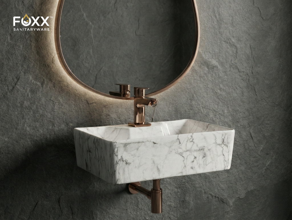 Foxx Sanitaryware 2 in 1 Wall Mount & Table Top Ceramic Premium Wash basin (M-05) (16x12x5) (M-05) Wall Hung Basin