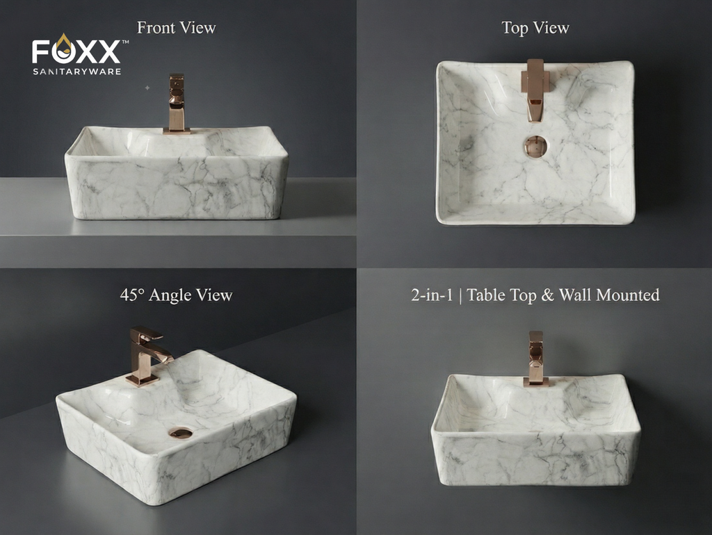 Foxx Sanitaryware 2 in 1 Wall Mount & Table Top Ceramic Premium Wash basin (M-05) (16x12x5) (M-05) Wall Hung Basin