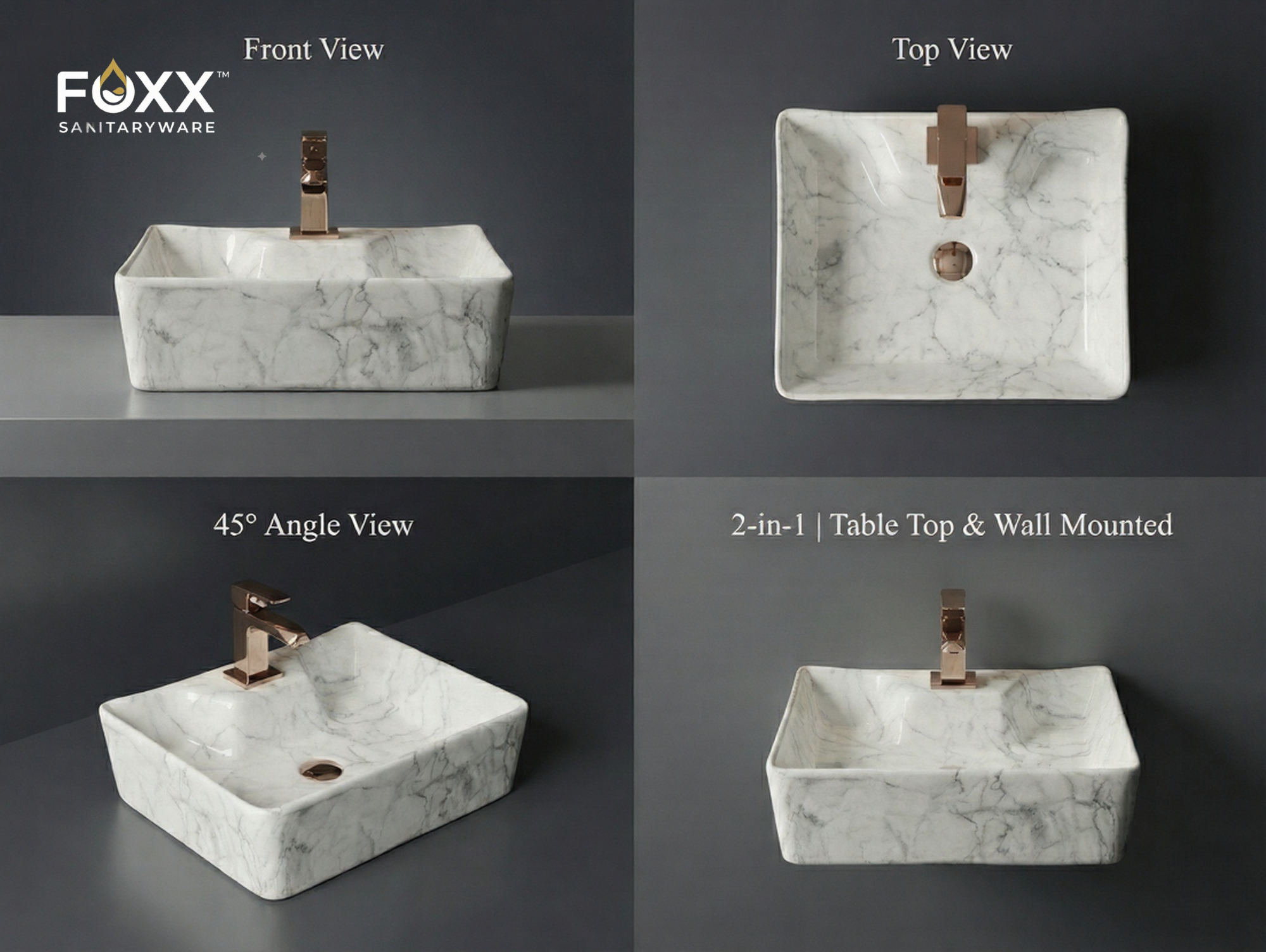 Foxx Sanitaryware 2 in 1 Wall Mount & Table Top Ceramic Premium Wash basin (M-05) (16x12x5) (M-05) Wall Hung Basin