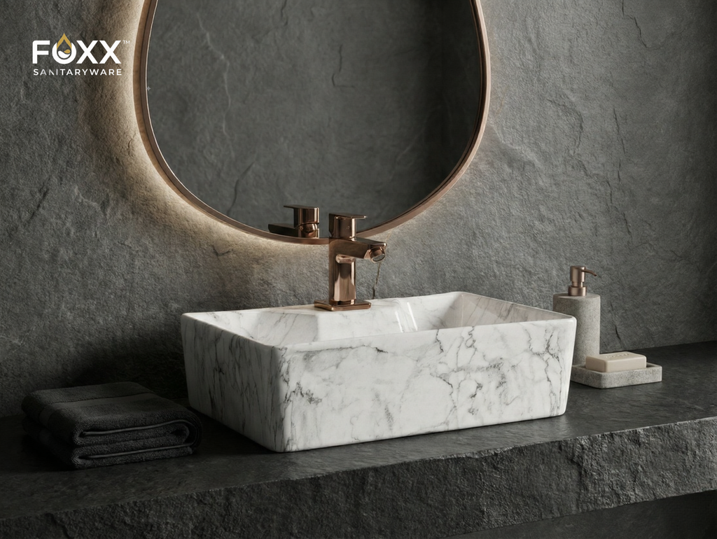 Foxx Sanitaryware 2 in 1 Wall Mount & Table Top Ceramic Premium Wash basin (M-05) (16x12x5) (M-05) Wall Hung Basin