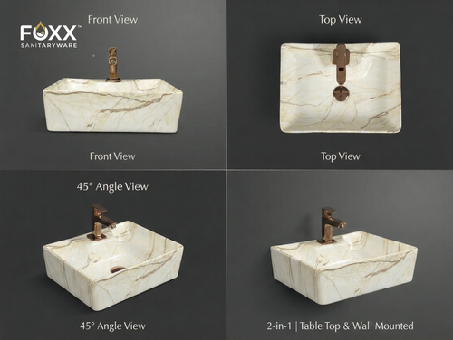 Foxx Sanitaryware 2 in 1 Wall Mount & Table Top Ceramic Premium Wash basin (M-09) (16x12x5) (M-09) Wall Hung Basin