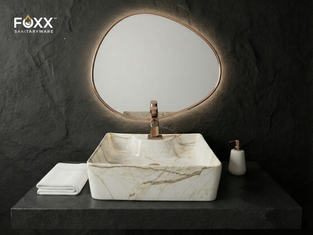 Foxx Sanitaryware 2 in 1 Wall Mount & Table Top Ceramic Premium Wash basin (M-09) (16x12x5) (M-09) Wall Hung Basin