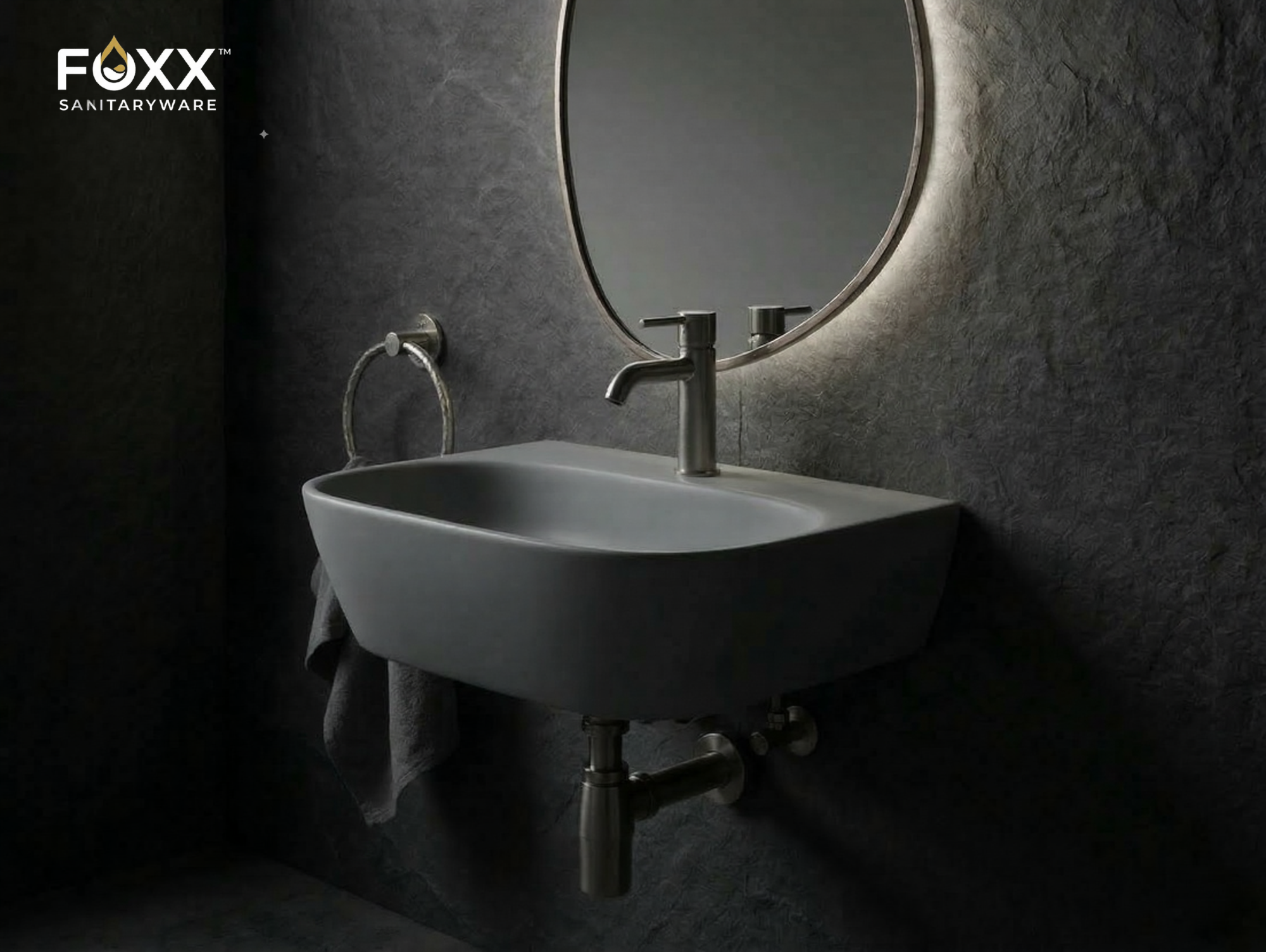 Foxx Sanitaryware 2 in 1 Wall Mount & Table Top Ceramic Premium Wash basin (Grey Matt) (16x12x5) Wall Hung Basin