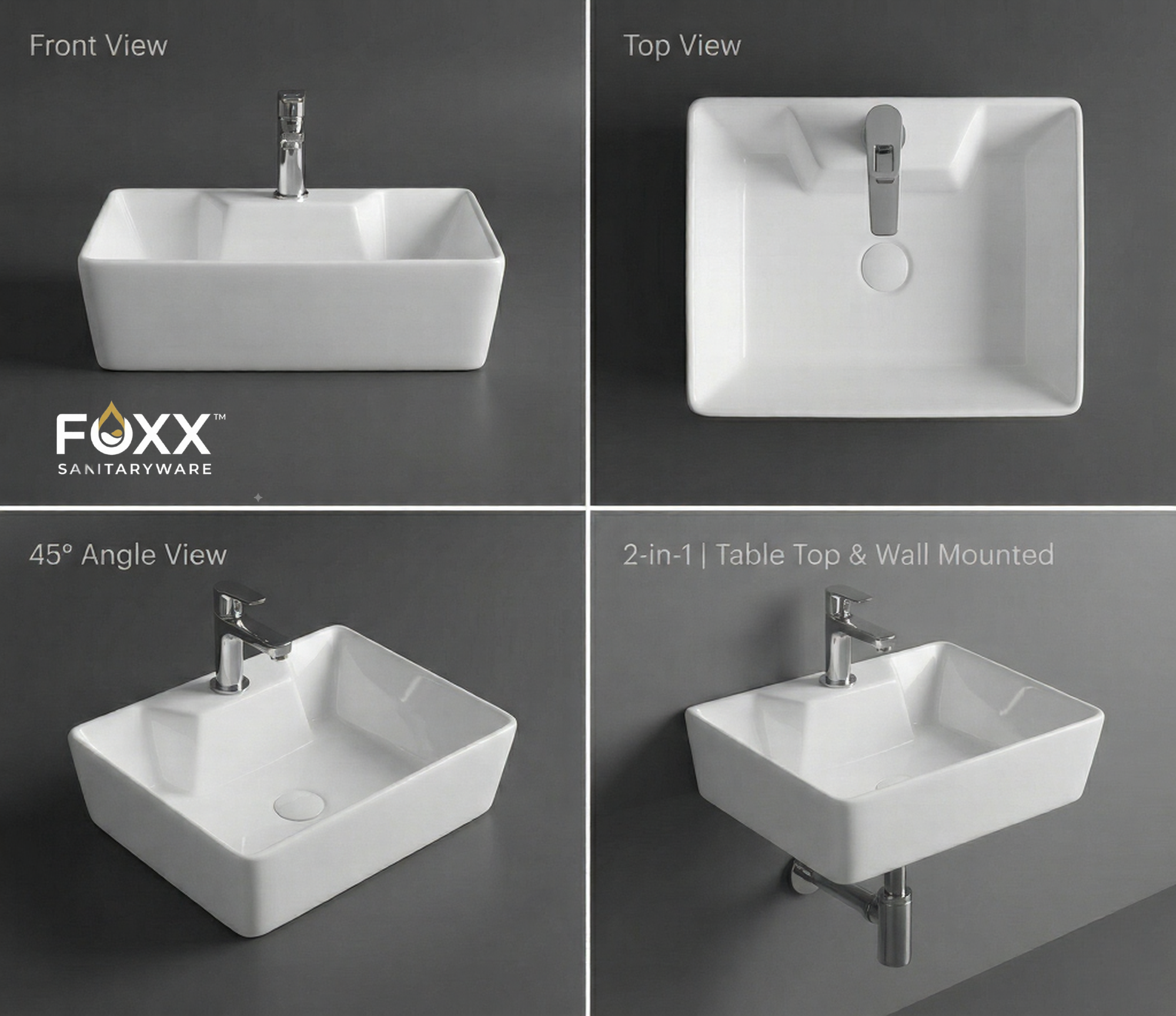 Foxx Sanitaryware Ceramic Premium White Wash basin for Home, Hotels (16x12x5)(Premium White)