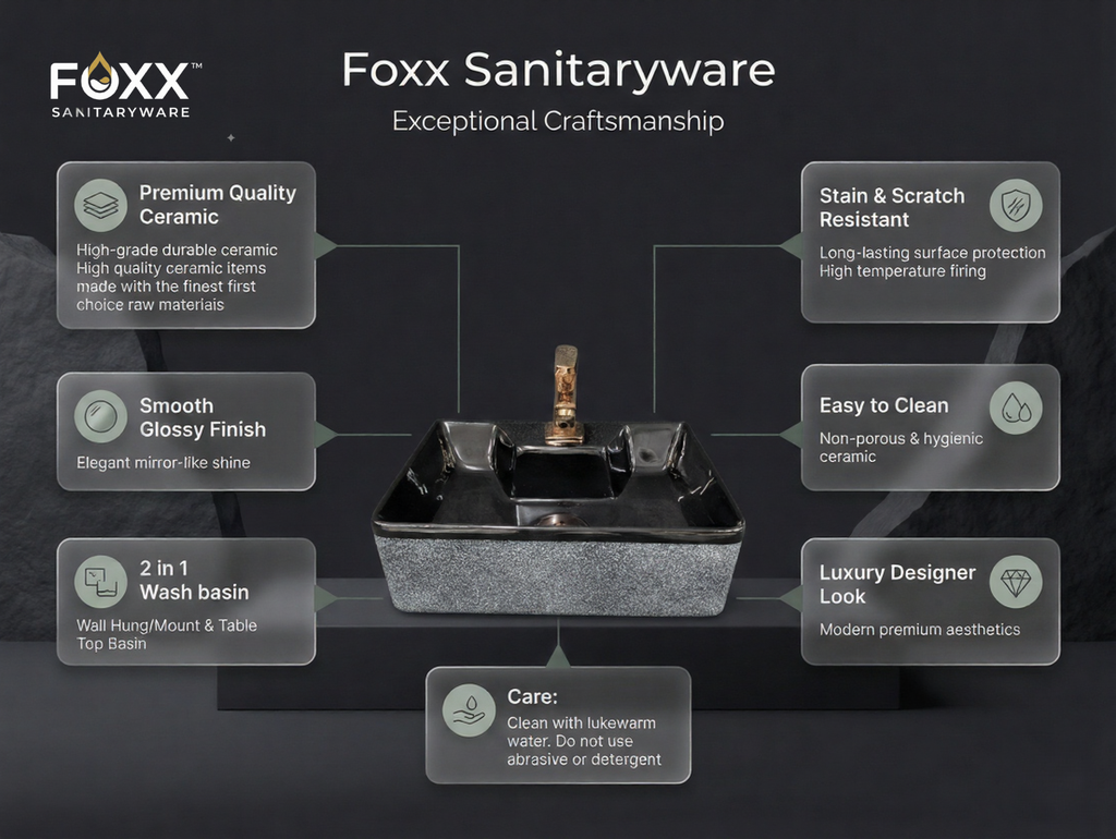 Foxx Sanitaryware 2 in 1 Wall Mount & Table Top Ceramic Premium Wash basin (M-22) (16x12x5) (M-22) Wall Hung Basin