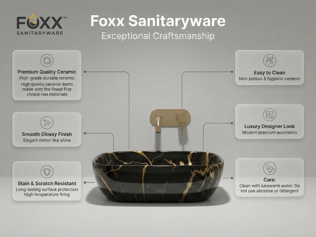 Foxx Sanitaryware Ceramic Premium Designer Wash basin for Home, Hotels (18x13x5)(M-53)