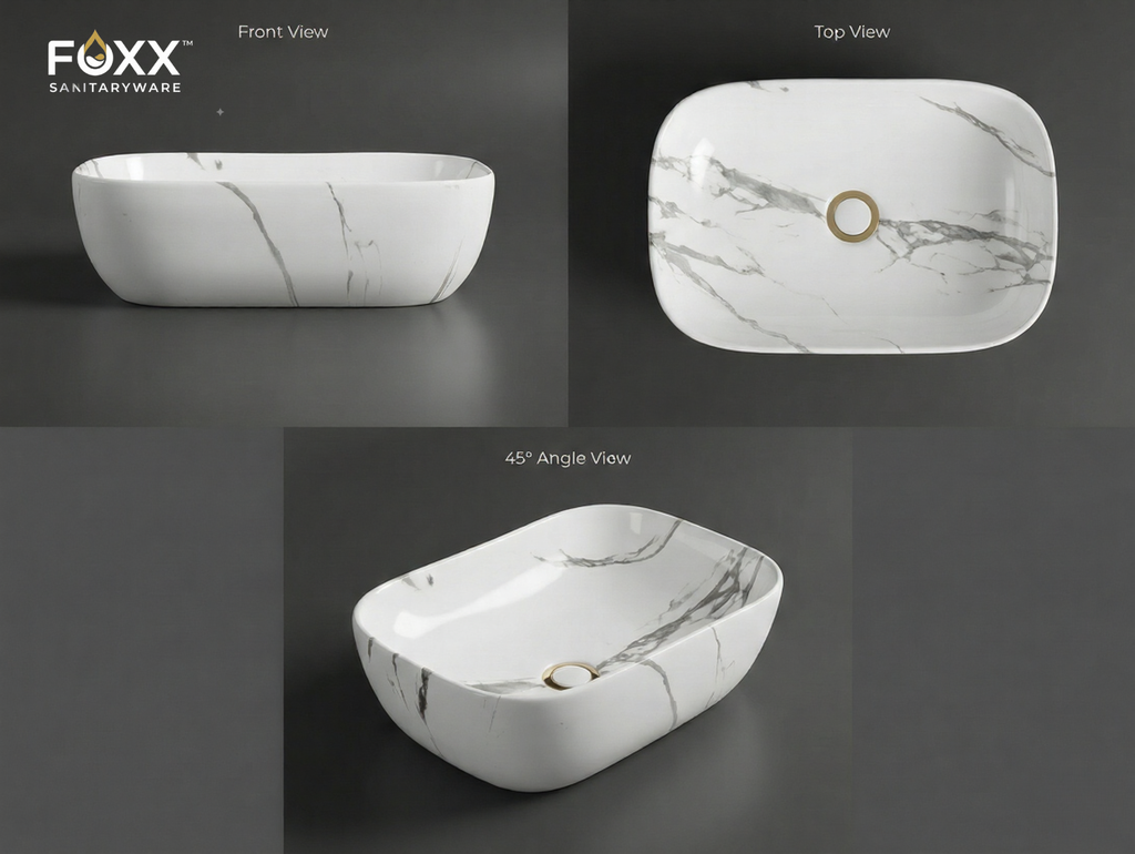 Foxx Sanitaryware Ceramic Premium Designer Wash basin for Home, Hotels (18x13x5)(M-34-New)