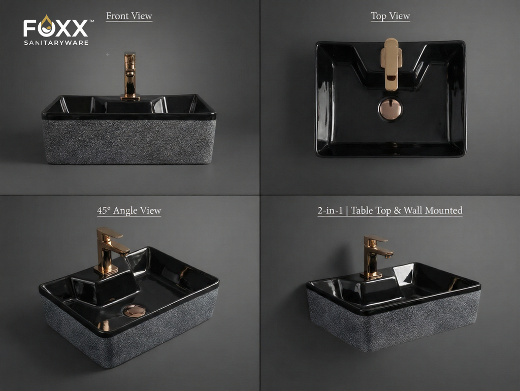 Foxx Sanitaryware 2 in 1 Wall Mount & Table Top Ceramic Premium Wash basin (M-22) (16x12x5) (M-22) Wall Hung Basin