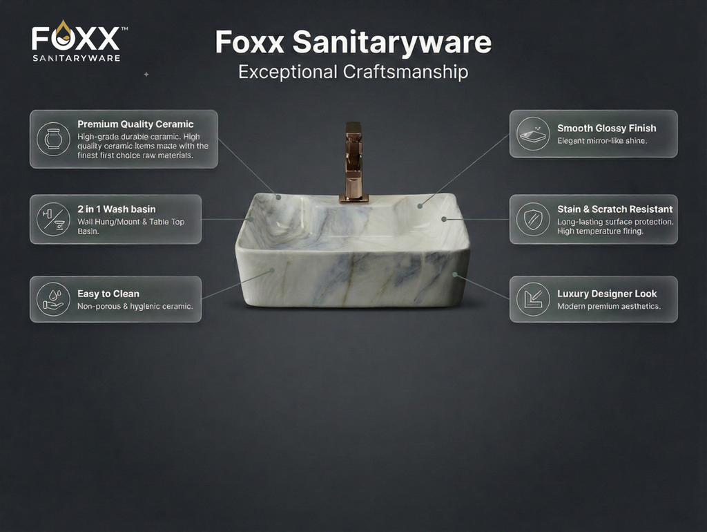 Foxx Sanitaryware 2 in 1 Wall Mount & Table Top Ceramic Premium Wash basin (M-49) (16x12x5) (M-49) Wall Hung Basin
