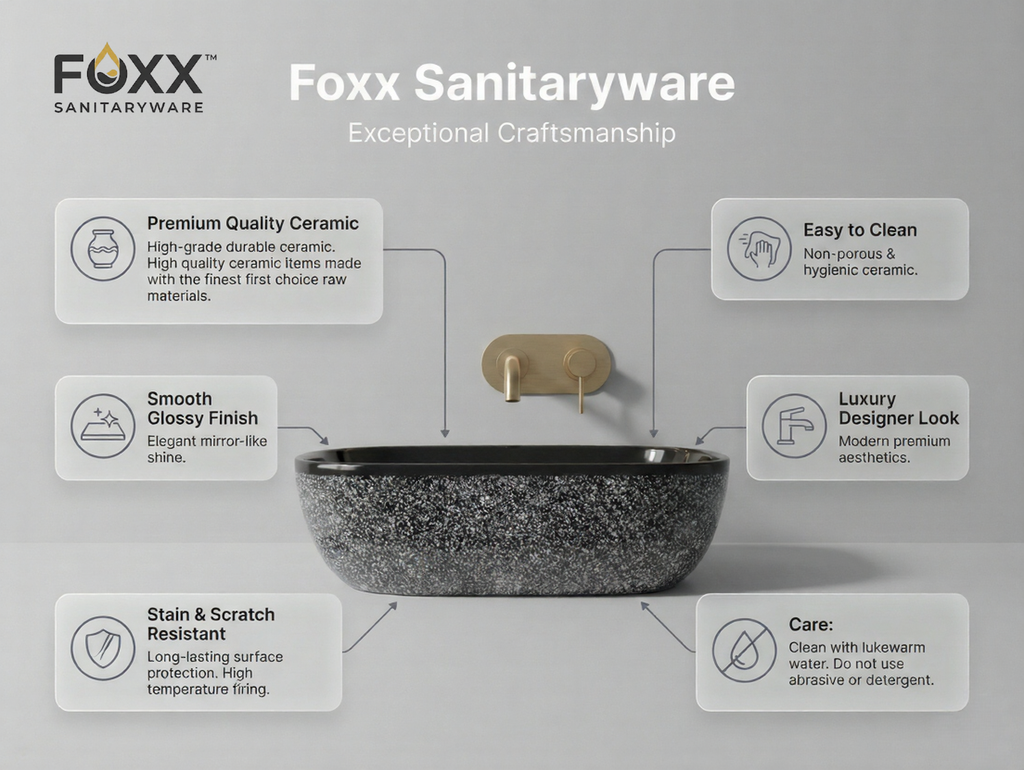 Foxx Sanitaryware Ceramic Premium Designer Wash basin for Home, Hotels (18x13x5)(M-22)