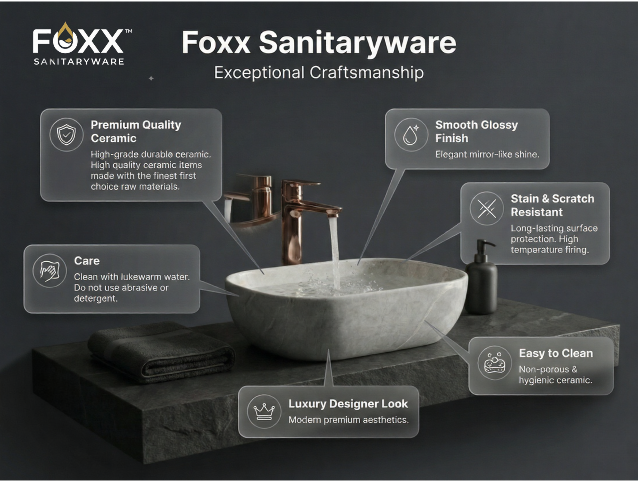 Foxx Sanitaryware Ceramic Premium Designer Wash basin for Home, Hotels (18x13x5)(M-13)