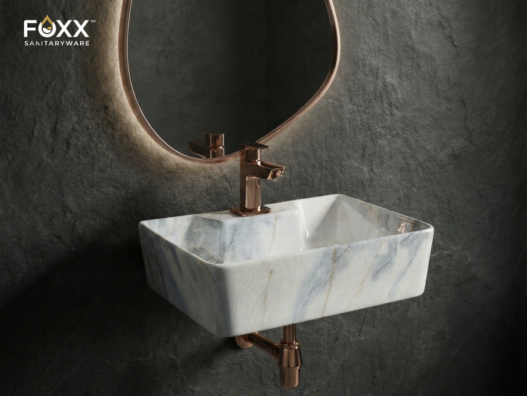 Foxx Sanitaryware 2 in 1 Wall Mount & Table Top Ceramic Premium Wash basin (M-49) (16x12x5) (M-49) Wall Hung Basin