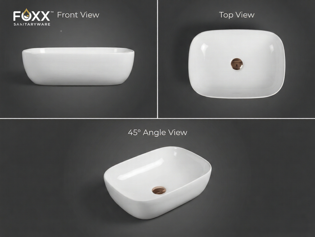 Foxx Sanitaryware Ceramic Premium White Wash basin for Home, Hotels (18x13x5)(Premium White)