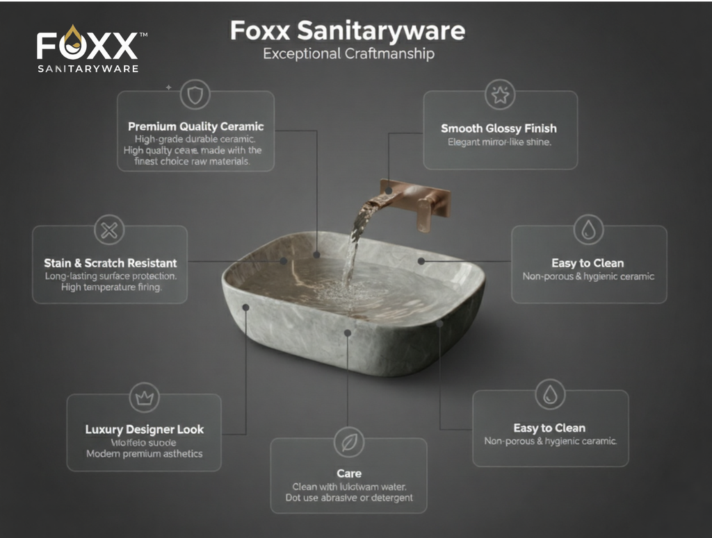 Foxx Sanitaryware Ceramic Premium Designer Wash basin for Home, Hotels (18x13x5)(M-13-New)