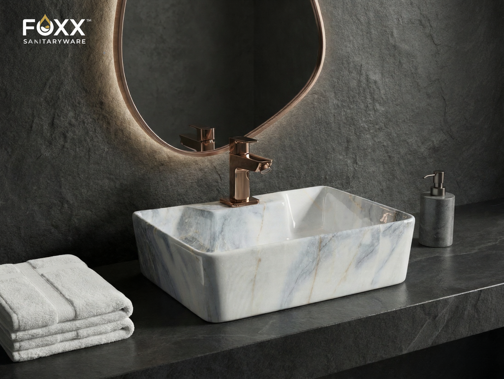 Foxx Sanitaryware 2 in 1 Wall Mount & Table Top Ceramic Premium Wash basin (M-49) (16x12x5) (M-49) Wall Hung Basin