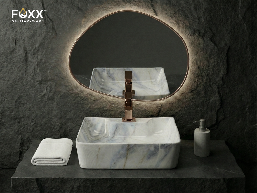 Foxx Sanitaryware 2 in 1 Wall Mount & Table Top Ceramic Premium Wash basin (M-49) (16x12x5) (M-49) Wall Hung Basin
