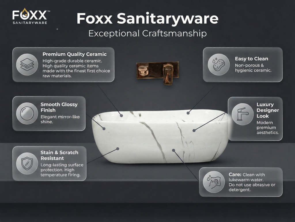 Foxx Sanitaryware Ceramic Premium Designer Wash basin for Home, Hotels (18x13x5)(M-34-New)