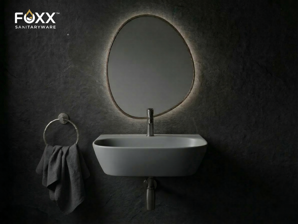 Foxx Sanitaryware 2 in 1 Wall Mount & Table Top Ceramic Premium Wash basin (Grey Matt) (16x12x5) Wall Hung Basin