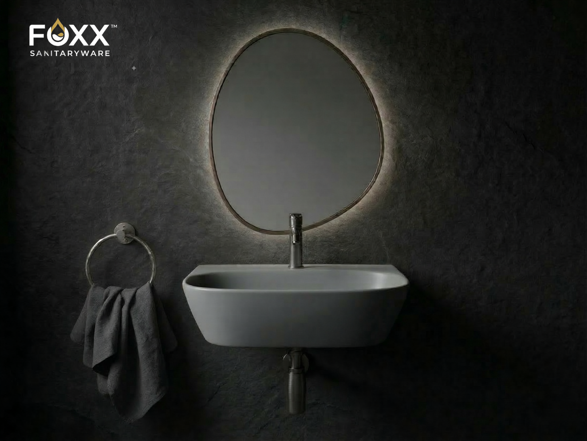 Foxx Sanitaryware 2 in 1 Wall Mount & Table Top Ceramic Premium Wash basin (Grey Matt) (16x12x5) Wall Hung Basin