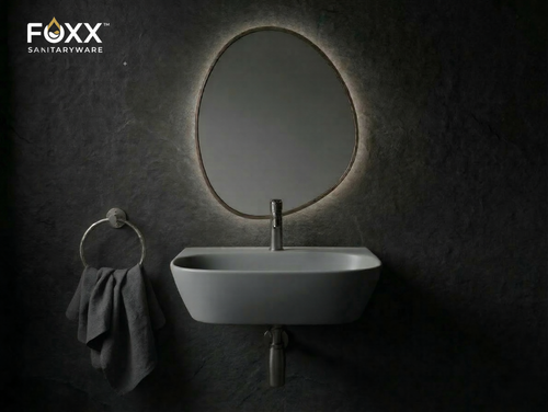Foxx Sanitaryware 2 in 1 Wall Mount & Table Top Ceramic Premium Wash basin (Grey Matt) (16x12x5) Wall Hung Basin