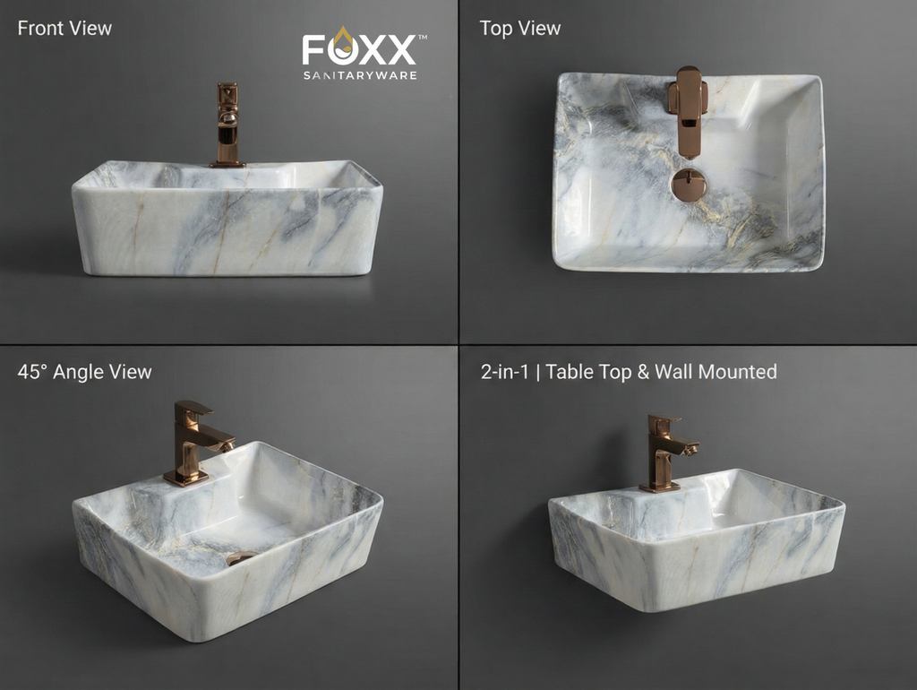 Foxx Sanitaryware 2 in 1 Wall Mount & Table Top Ceramic Premium Wash basin (M-49) (16x12x5) (M-49) Wall Hung Basin