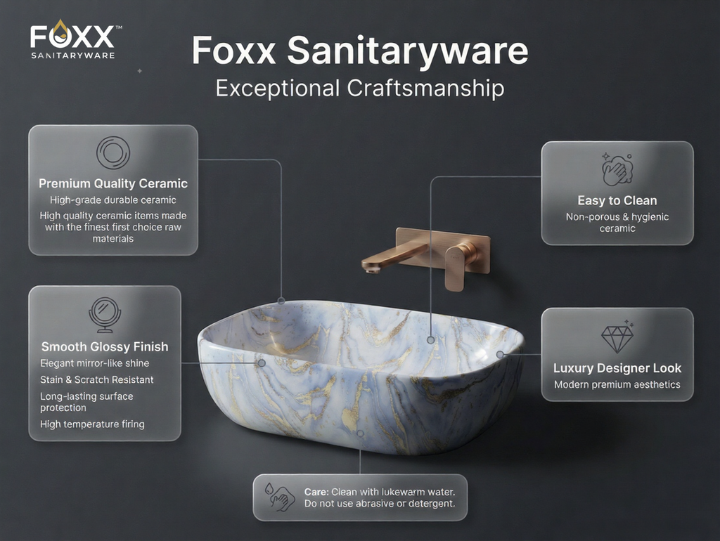 Foxx Sanitaryware Ceramic Premium Designer Wash basin for Home, Hotels (18x13x5)(M-61)