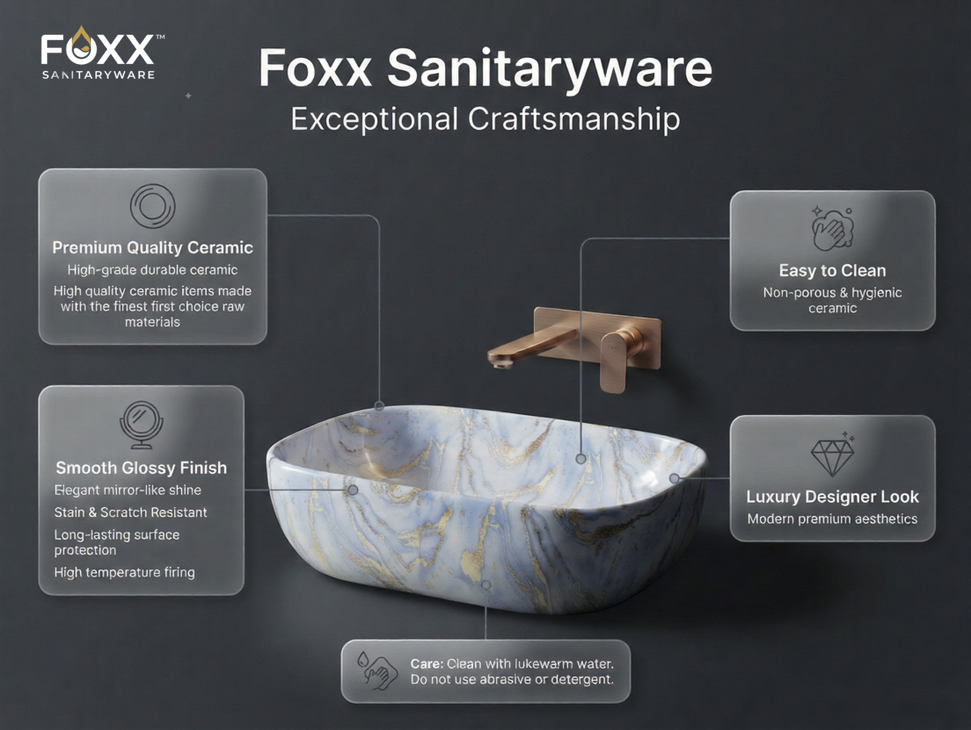 Foxx Sanitaryware Ceramic Premium Designer Wash basin for Home, Hotels (18x13x5)(M-61)