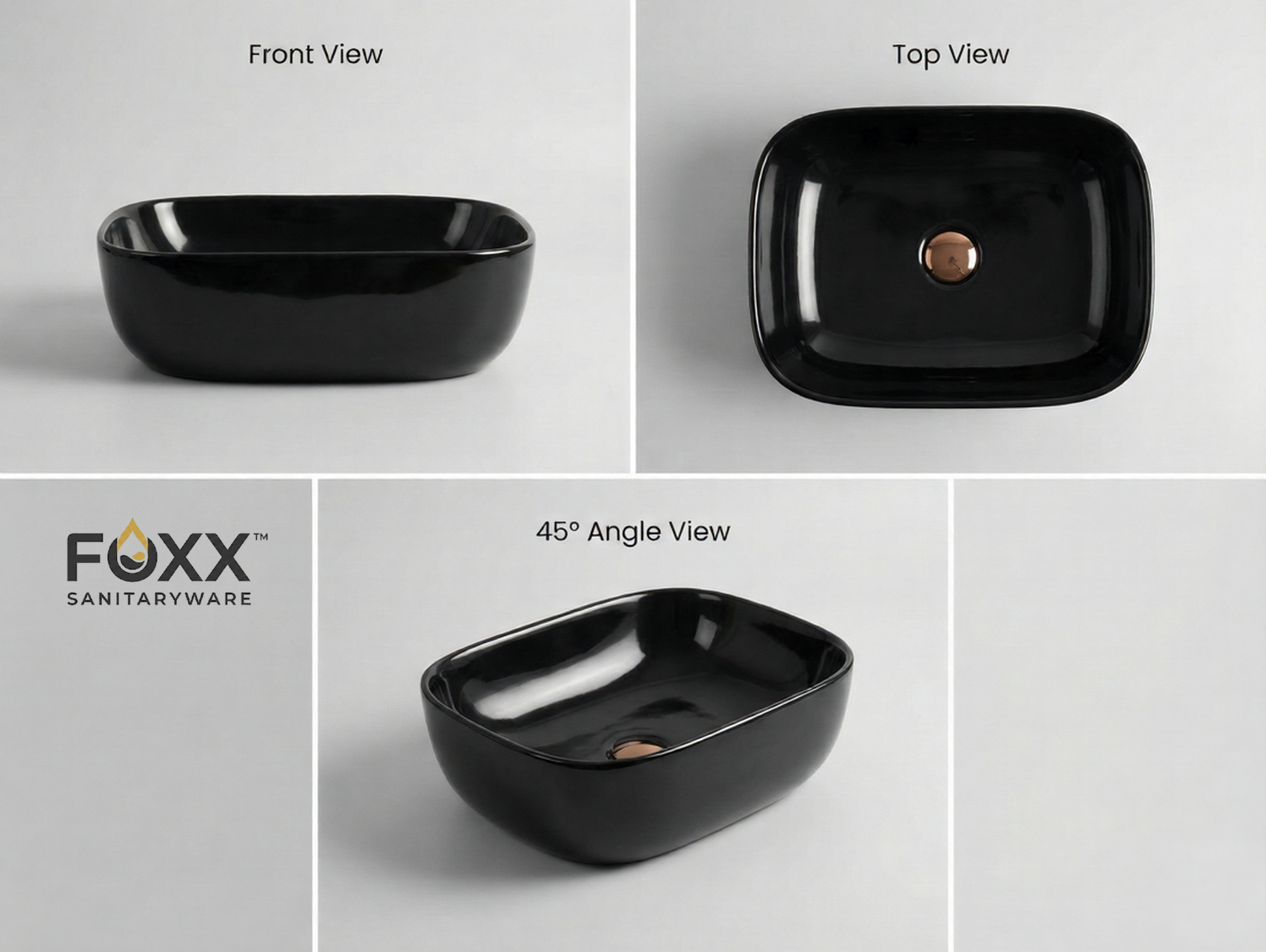 Foxx Sanitaryware Ceramic Premium Designer Wash basin for Home, Hotels (18x13x5)(Black Glossy)